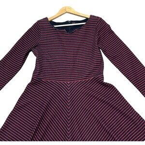Women’s Gap Dress Striped Lined 10 Cotton Nylon Flare Swing 3/4 Sleeve preppy